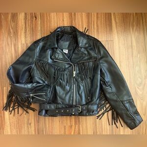 Genuine leather jacket with fringes - American-made vintage gem!